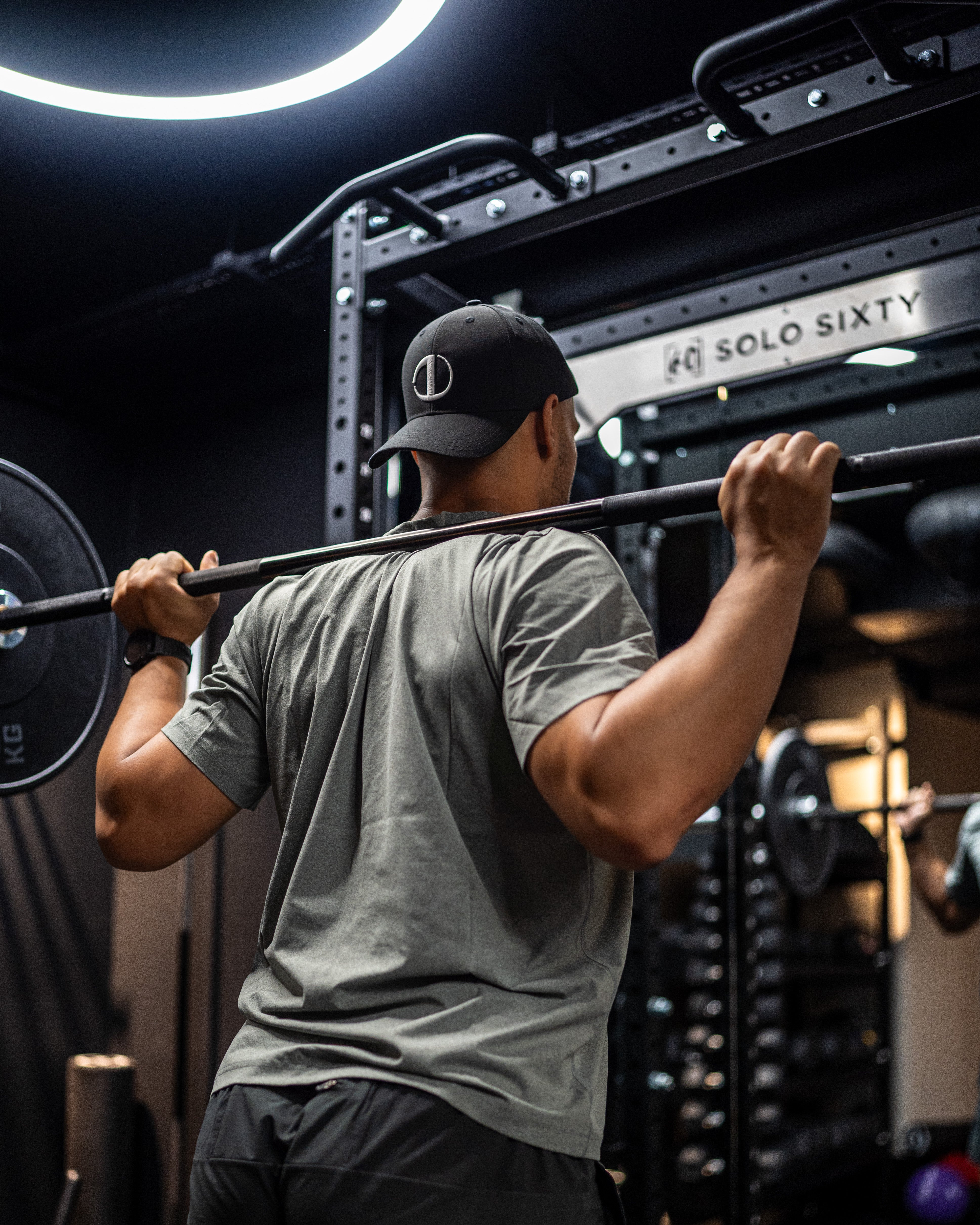 gym cap black with white logo