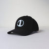 gym cap black with white and blue logo